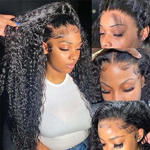 Hswpawk 13x6 Deep Wave Lace Front Human Hair Wigs - Glueless, Wet & Wavy, Pre-Plucked Curly Lace Frontal Wig