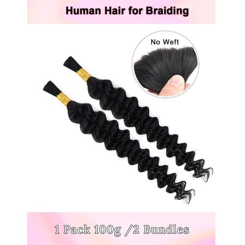 Human Braiding Hair 1Pack-2Pcs 50g 24 Inch Loose Wave Bulk Human Hair for Braiding No Weft Bundle 10A Brazilian Virgin Curly Human Hair Extensions for Boho Braids Wet and Wavy Human Hair