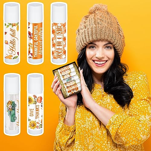 50 Pcs Thanksgiving Lip Balms Friendsgiving Party Favors Bulk Thanksgiving Lip Balm Fall Party Gifts Autumn Basket Stuffers Small Thank You Gift for Women Men Staffs (Honey Flavor)