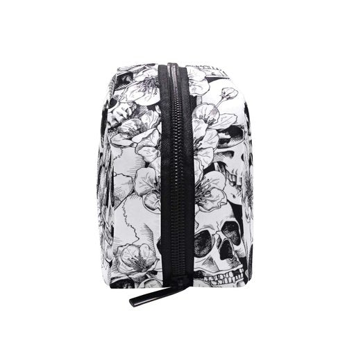 ZOEO Makeup Pouch Sugar Skull Mexican Floral Halloween Mini Makeup Bag Organizer Travel Zip Toiletry Bag Small Cosmetic Train Case Beauty Bag for Teens Girls Women Black White