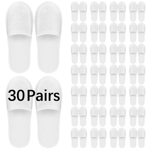 SENJUNSAFE 30Pairs Disposable Slippers For Guests Men's US 10/Women's US 11 Medium Applicable Spa Travel Hotel Slippers Disposable, Individually Wrapped Anti-Slip slippers In Bulk （White）