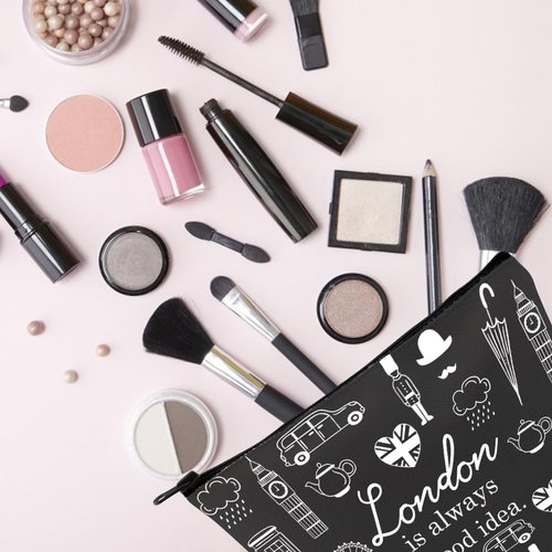 TSOTMO London Travel Gift London City Skyline London Is Always A Good Idea Zipper Pouch Makeup Bag (BLK-London)