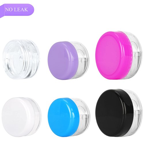 100PCS 5 Gram Sample Containers, 5ml Empty Jars with Lids, Small Cosmetic Containers, Mini Sample Jars with 8PCS Mini Spatulas for Make Up, Oils, Lotion, Powder, Paint, Jewelry, Lip Balms(Purple Lid)