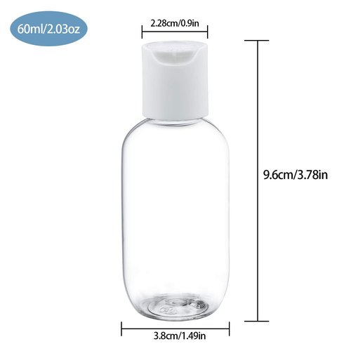 TRENDBOX 60ml / 2oz Empty Plastic Refillable Essentials Bottles with Disc Top Flip Cap - 6 Pack