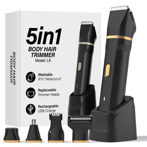 Bikini Trimmer for Women - 5 in 1 Painless Electric Razors for Ladies Pubic Facial Nose Body Leg Hair Removal, Waterproof Electric Shaver for Women Private Area Sensitive Skin,Personal Hair Trimmer