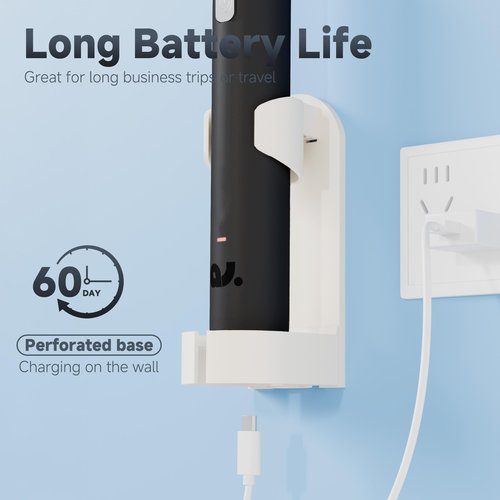New Wave Oscillating Electric Toothbrush, Vibrating Wave Oral Brush, IPX7 Waterproof, Type-C, Gifts for Adults and Kids, Includes 3 Brush Heads and Wall Mount Bracket, Black
