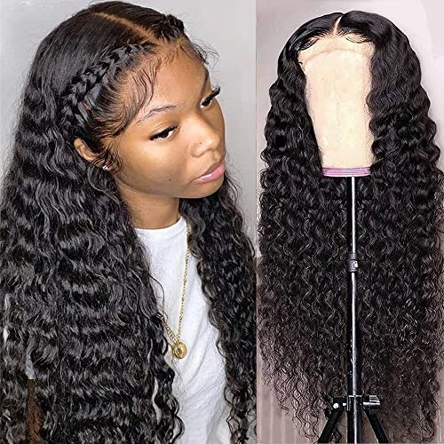 Deep Wave Lace Front Wigs Human Hair for Black Women 13¡¿4 Human Hair Lace Front Wigs Pre Plucked With Baby Hair 180% Density Natural Hairline Brazilian Virgin Hair Wigs (20inch)