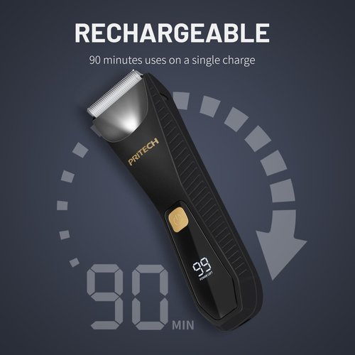 PRITECH Body Hair Trimmer for Men - Waterproof Pubic Hair Ball Trimmer, Ceramic Blade Body Shavers for Men with USB-C Charging, Wet & Dry Use & Nick-Free Design, Sensitive Skin Safe (Black)