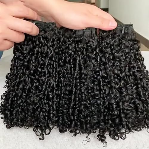 16A Double Weft Pixie Curly Human Hair Bundles 14 16 18 Inch 3 Bundles Burmese Curly Bundles Human Hair 3C4A 100% Unprocessed Brazilian Raw Virgin Hair Extensions Quick Weave Extensions Natural Color