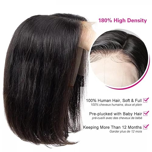 Straight Bob Wig Human Hair 13x4 HD Frontal Lace Wig Short Bob Wigs for Women Glueless Bob Lace Front Wigs Human Hair Pre Plucked 150% Density Natural Black Color 12Inch