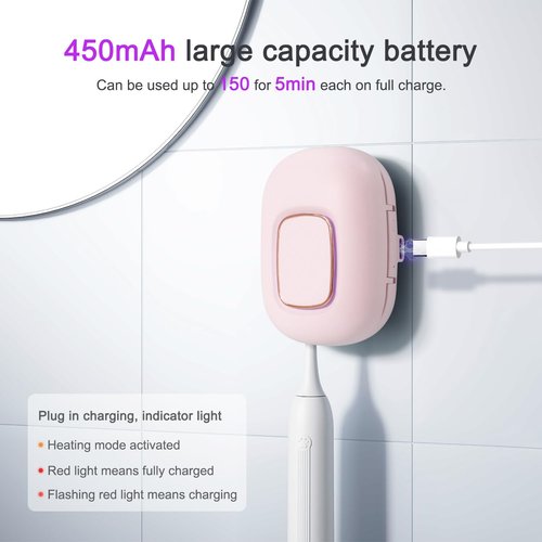 ELMWAY Toothbrush Holder, Toothbrush Cleaner Case, Portable USB Charging Toothbrush Cover with U V-C Light, Travel Toothbrush Holder (Pink-Fan-Heat)
