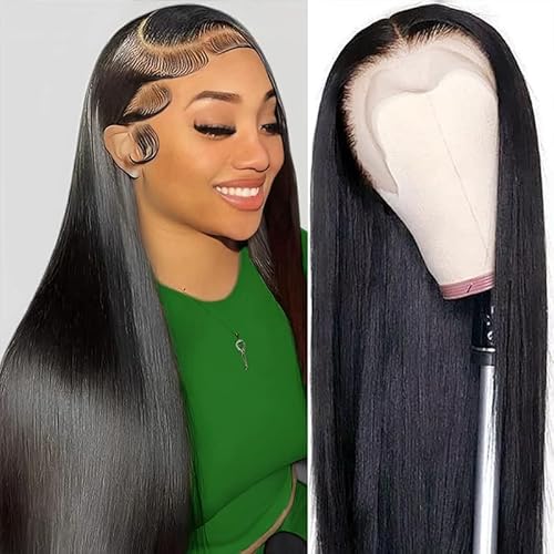 Straight Lace Front Wigs Pre Plucked Baby Hair 180 Density 13x4 HD Lace Frontal Wigs Brazilian Virgin Human Hair Wigs for Women Natural Color 28 Inch