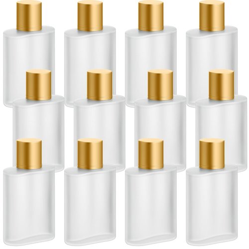 Tessco for you 12 Pcs 100ml / 3.4 Ounces Frosted Glass Bottle Perfume Atomizer Refillable Spray Empty Perfume Dispenser Fine Mist Atomizer Cosmetic Container for Travel Men Women(Gold)