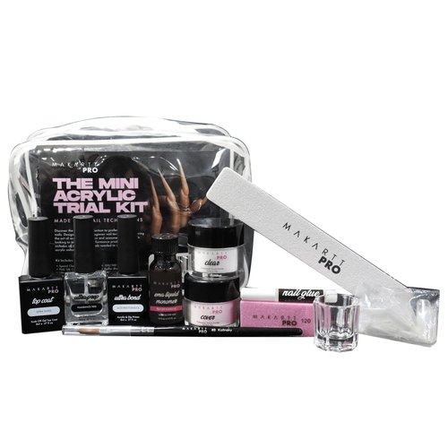 MakarttPro Mini Acrylic Nail Kit for Beginner Nail Technicians 12pcs - Starter Set with Pink & Clear Acrylic Powders, EMA Monomer, Kolinsky Brush and Nail Essentials