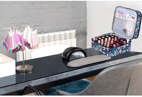 LYFFXYH Double-Layer Nail Polish Organizer, Nail Polish Storage with Handle, Nail Bag Organizer Case for Professional Manicure Kit & Travel (Leaf, 42 Bottles-Small)