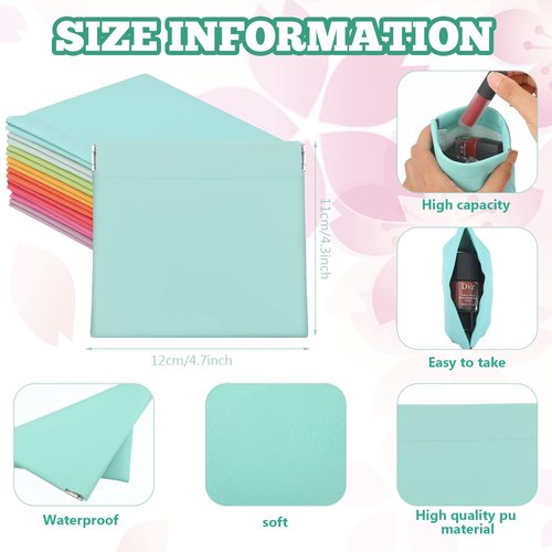BBTO 15 Pcs Lambskin Small Makeup Bag Waterproof Leather Pocket Cosmetic Bag No Zipper Self Closing Small Cosmetic Bag Cosmetic Pouch Travel Storage for Women Cosmetics Headphones Jewelry