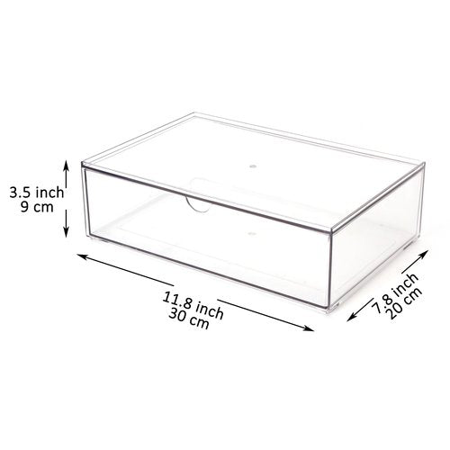 Youngever 2 Pack Large Stackable Organizer Drawers, Stackable Makeup Organizer, Stackable Makeup Storage, Clear Cosmetic Organizers, Makeup Organizer Drawers (12" x 7.5" x 3.5")