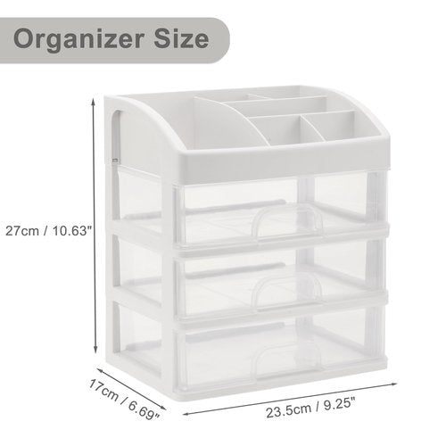 VOCOSTE Makeup Organizer Countertop, 3 Clear Drawers Makeup Organizer, Skincare Organizers for Lotions Lipstick Brushes, Make Up Organizers for Counter