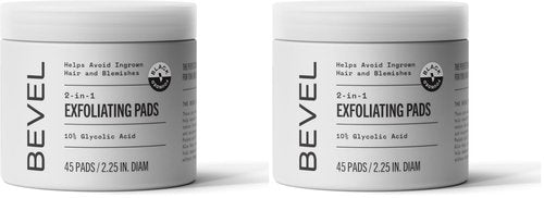 Bevel 10% Glycolic Acid Toner Pads for Face, Helps Remove Dead Skin Cells and Reduce Ingrown Hairs for Even Skin Tone and Texture, 45 Count (Packaging May Vary) (Pack of 2)
