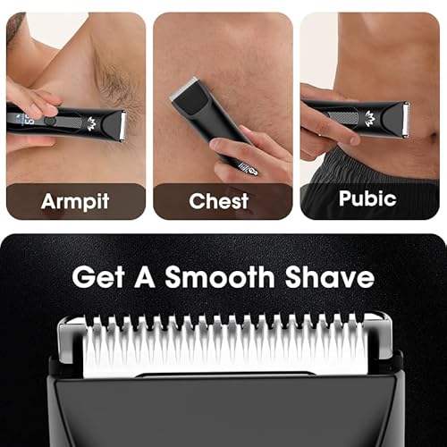 Manscape Body & Pubic Hair Trimmer for Men, Groin & Ball Trimmer Men, Electric Razor Bikini Trimmer, Body Groomer Ball Shaver for Smooth Wet/Dry Shaving, Led Light