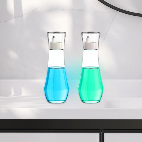 wasungal 2 Pack Glass Mouthwash Dispenser for Bathroom, 9 OZ Refillable Mouth Wash Container with Lid Cup, Small Clear Refillable Mouthwash Bottle for Countertop (2 Pack)
