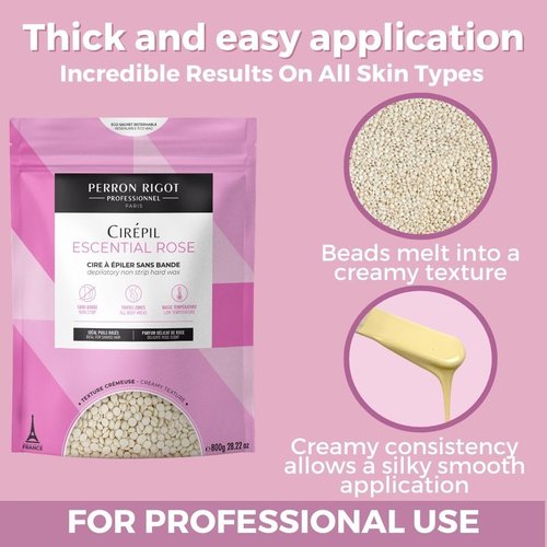 Cirepil - Escential Rose - 800g / 28.22 oz Wax Beads Bag - Light Rose Scent - All-Purpose, Creamy Texture - Perfect for Bikini Waxing