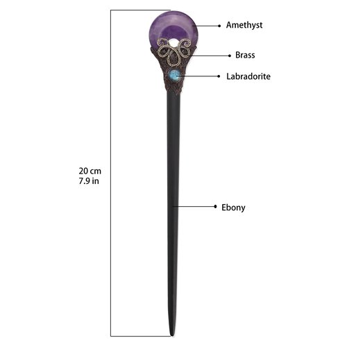 Ebony Wood Chopstick Hairpin Hair Fork Crystal Amethyst Labradorite Handcraft Gift for Her