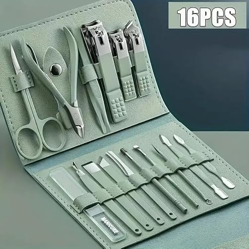 16PCS Professional Manicure & Pedicure Set Stainless Steel Nail Care Kit Travel Manicure Kit, Purple