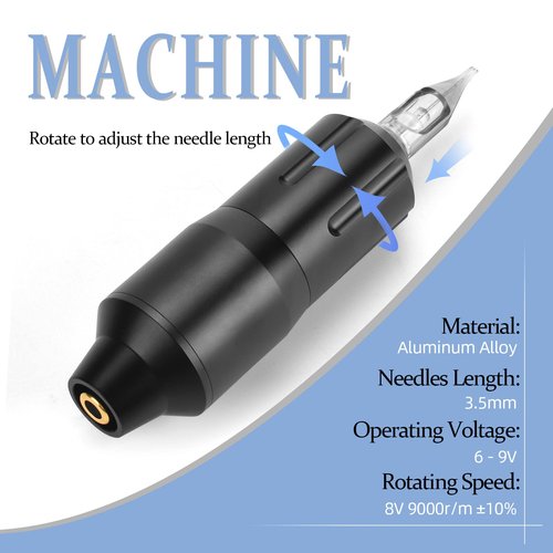 ATOMUS Tattoo Machine Kit Cordless 1300mAh Rechargeable Tattoo Power Supply Set with Rotary Tattoo Pen Machine 20pcs Tattoo Cartridge Needles 5pcs Tattoo Inks RCA Connector