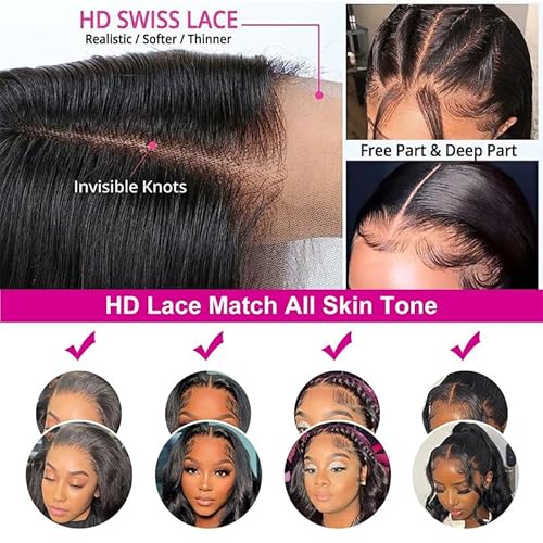 Body Wave Lace Front Wigs Human Hair 13x4 HD Transparent Lace Frontal Wigs for Black Women 180% Density Glueless Wigs Human Hair Pre Plucked with Baby Hair (24inch)
