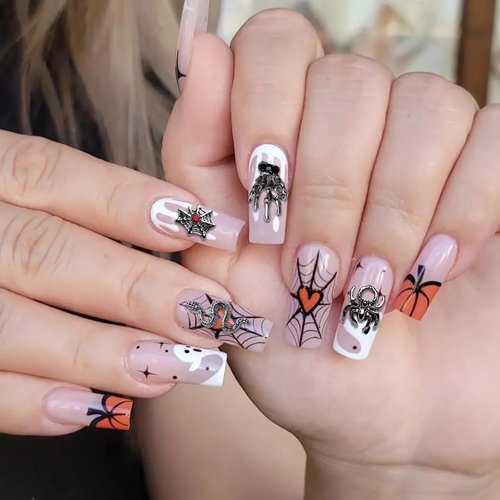 WOKOTO 50pcs 3D Black Metal Nail Charms for Nail Art, 3D Halloween Charms for Acrylic Nails - Black Spider, Snake, Skull Hand Alloy Jewelrys for Women Girls Halloween Holiday Nail Gems Accessories