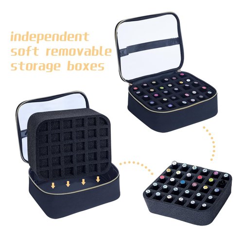 UOZL Small Clear Nail Polish Case Holds 30 bottles(15ml-0.5fl.oz) Nail Polish Organizer Multifunctional Nail Polish Bag organizer, Cosmetic Travel Makeup Cases for Women, Black