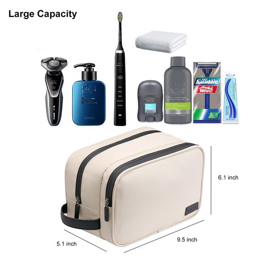 BAGWEN Toiletry Bag for Women, Water-resistant Travel Toiletry Bag, PU Leather Cosmetic Makeup Organizer, Travel Bag for Travel Size Toiletries, Beige