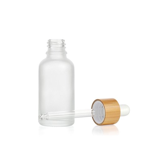 4 Pcs Bamboo Frosted Glass Eye Dropper Bottle,Empty Essential Oil Bottles With Pure Glass Pipettes,Bamboo Cap Makeup Travel Cosmetic Sample Container-Pipette&Funnel included (30ml/1 Ounce) (Pack of 2)