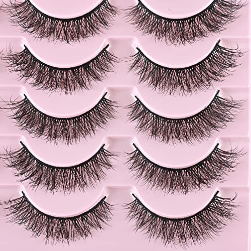 FARRED Natural Lashes Short Eyelashes Wispy False Mink Lash Pack 14 Pair Natural Look Fluffy Cat Eye Strip Eyelash Small Fake Lashes Full Pesta?as Sets for MUA and Beginners Daily Makeup (F1 | 8-14mm)
