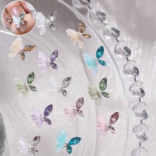 Kawaii Nail Charms Cute 3D Butterfly Nail Charms Butterflies Rhinestones for DIY Nail Art Decoration 30Pcs (1Style)