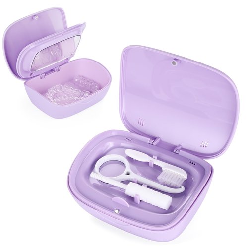 LONGMON Double Layer Retainer Case With Mirror, Retainer Holder With Remover Tool And Cleaning Brush With Vent Holes Compatible With Aligner Case