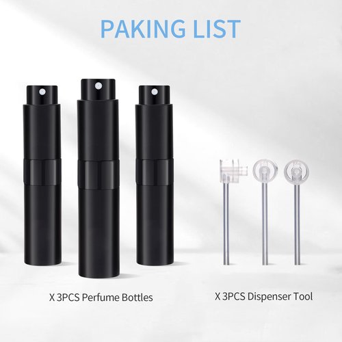 Putmhim 3Pcs 8ml Cologne Travel Bottle, Perfume Atomizer, Refillable Perfume Sprayer, Twist Up Perfume Bottle, Mini Perfume Dispenser（Black）