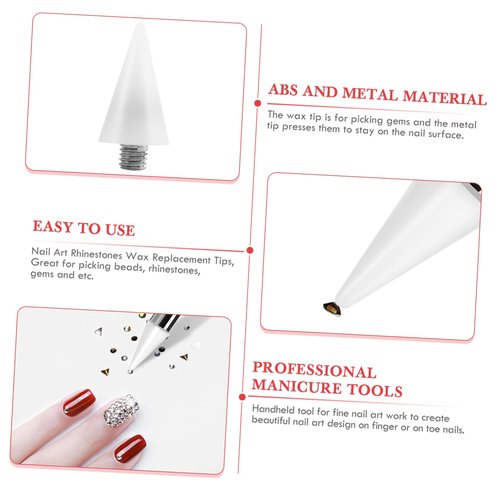 Beaupretty Nail Rhinestones Picker Wax Replacement Tips Point Drill Pen Head for Dual Ended Wax Nail DIY Art Decoration,10Pcs