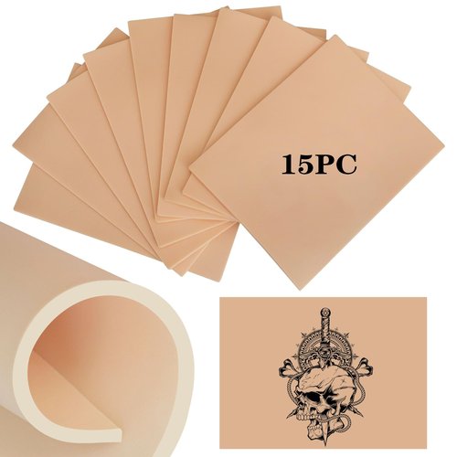 3mm Tattoo Practice Skins - 15-Pack Professional Thick Silicone Sheets (5.6"x7.5") - Realistic Tattoo Skin for Training, Perfect for Beginners & Artists - Durable Fake Skin for Machine Practice