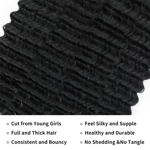 1 Bundle Human Hair 12A Deep Wave Bundles Human Hair 22 Inch 100% Unprocessed Brazilian Virgin Hair Quick Weave Bundles Real Human Hair Extensions Natural Black