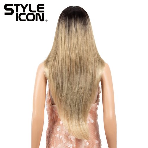 Style Icon 28" Lace Front Wigs Middle Part Lace Wig Long Straight Wig Synthetic Ombre BlondeWig(UPG Lace Wig, SOP22613)