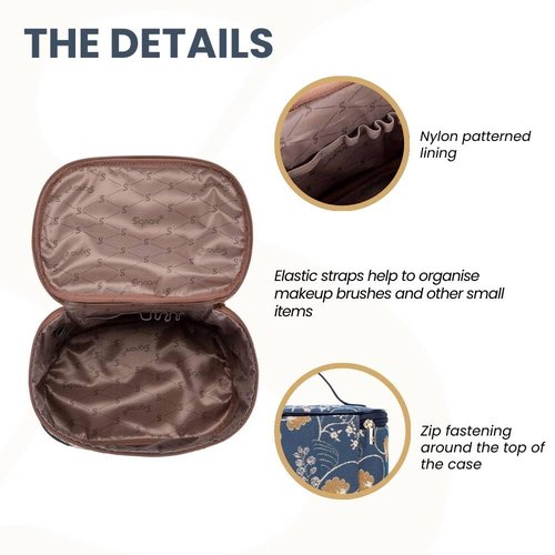 Signare Tapestry Toiletry Bag Makeup Organizer bag for Women with Jane Austen Blue Design (TOIL-AUST)