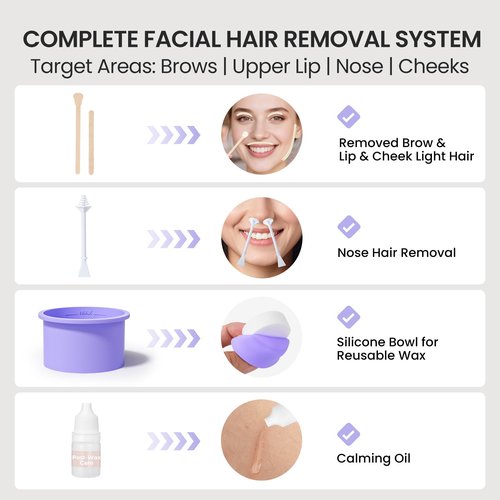AUZEAL Face Wax Kit for Women, Lip Facial Waxing Kit with 26 Wax Sticks, 100g Waxing Beads, Long Lasting Facial Hair Removal, USB Fast Heat, Smart Constant Temp, Travel or Home Use