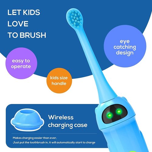 NBGRLVS Sonic Electric Toothbrush for Kids, 2 Modes with Memory, 2 Min Timer, Fun&Easy Clean, IPX7 Waterproof Rechargeable Kids Toothbrush for Age 3+, 3 Dupont Soft Bristles(Blue)