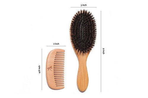 Belula Organic Hair Care Set - Boar Bristle Brush and Detangler for Shiny, Textured Hair