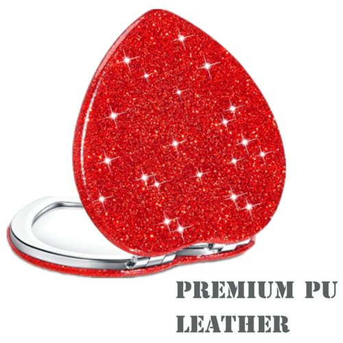 mpowtech Red Heart Shaped Compact Mirror for Purse,1x/2x Magnification Cute Travel Mirror with Glitter,2.76 inch Double-Sided Mini Folding Mirror,Small Pocket Mirror for Gift,Travel Essentials
