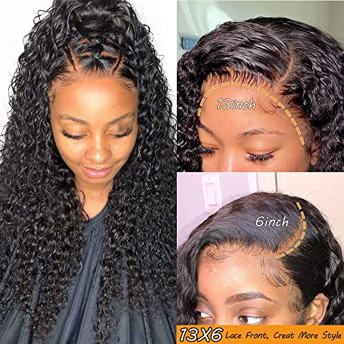 13x6 Lace Front Wigs Human Hair 24Inch HD Transparent Kinky Curly Frontal Closure Wig for Women 180% Density Kinky Curly Wigs Pre Plucked With Baby Hair Lace Frontal Wigs