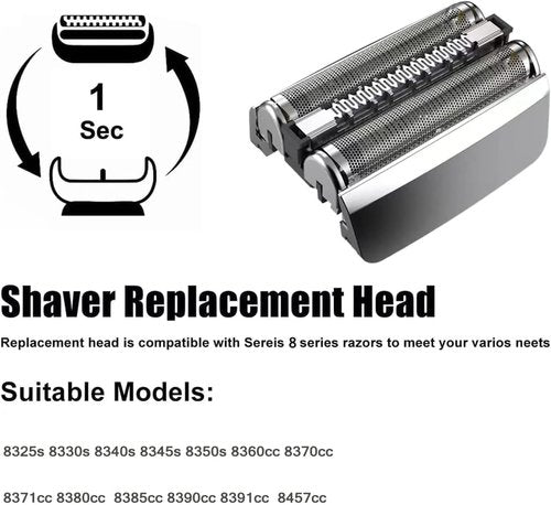 83M Replacement Head Compatible With Braun Series 8, 83M Wet and Dry Replacement Foil and Cutter for Braun Electric Shaver S8, 8370cc, 8340s, 8350s, 8467