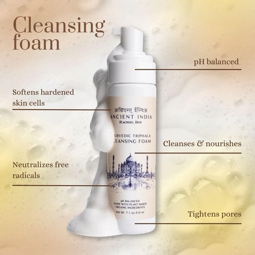 ANCIENT INDIA Rachel Roy Ayurvedic Triphala Foaming Face Cleanser with Natural Amino Acids & Indian Herbs - pH Balanced Facial Wash for Pore Tightening & Deep Cleansing